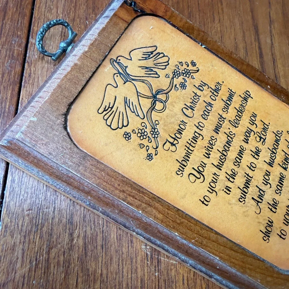 Vintage Wood Leather Ephesians 5 Bible Verse Marriage Wall Plaque Religious Art